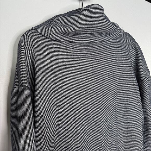 LL Bean Signature Womens Small S Blue White Striped Cowl Neck Sweatshirt Cotton - Picture 7 of 10